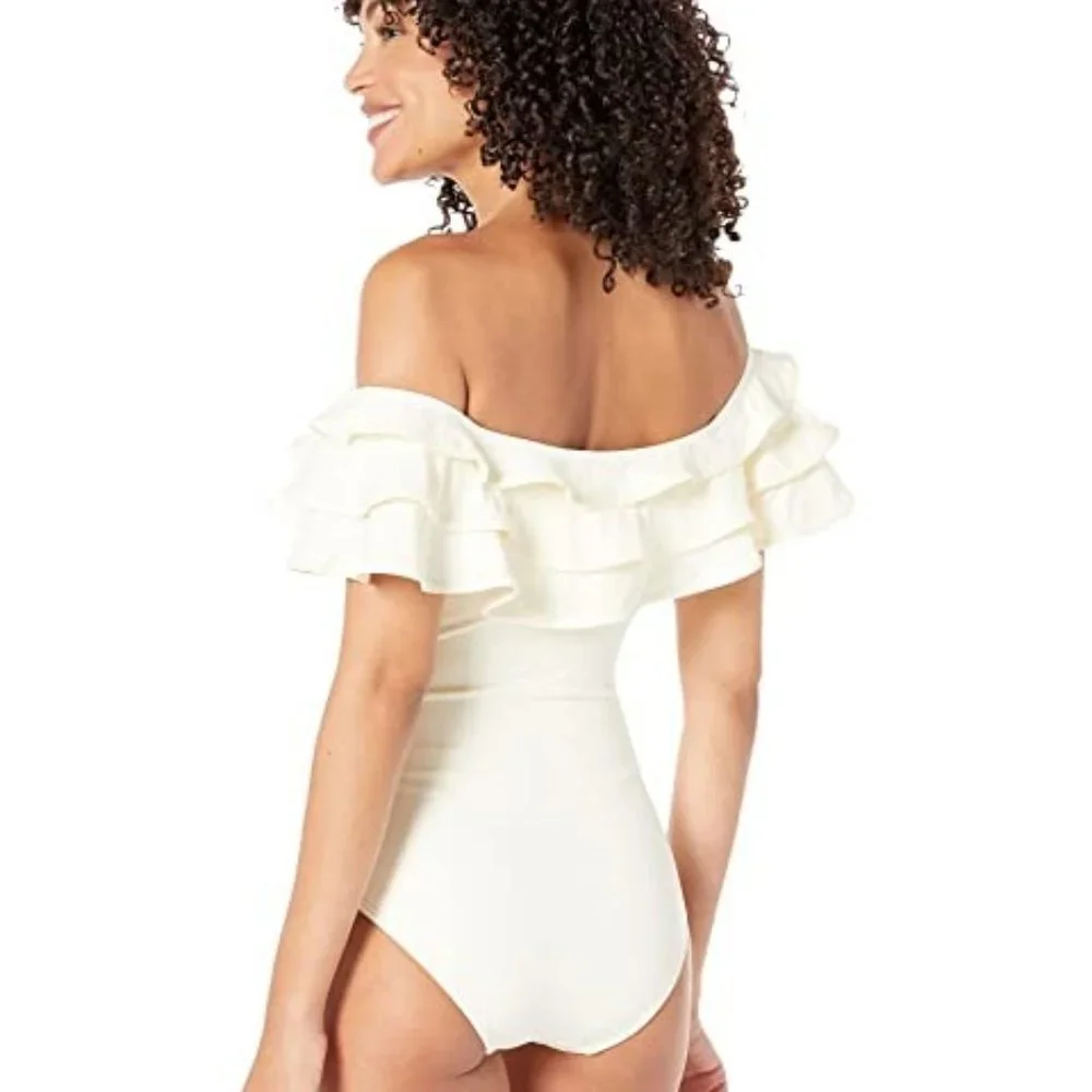 🔆🌴 kate spade  palm beach ruffle off the shoulder swimsuit xs~ 🔆🌴Last One!